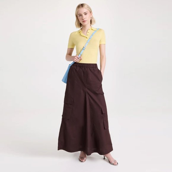 Tibi Vintage Cotton Pull On Cargo Godet Skirt in Brown, size 0 - Picture 7 of 12